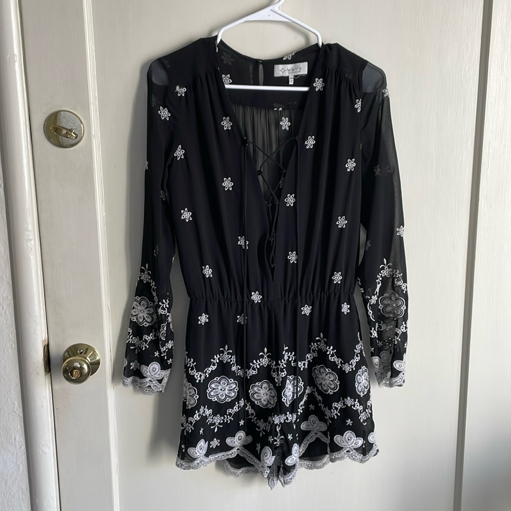 WAYF Black Eyelet Romper